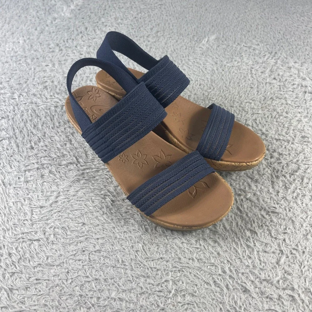 Skechers Cali Beverly Hot Glitz Navy Blue Wedge Sandals Womens 7 119571 NVY